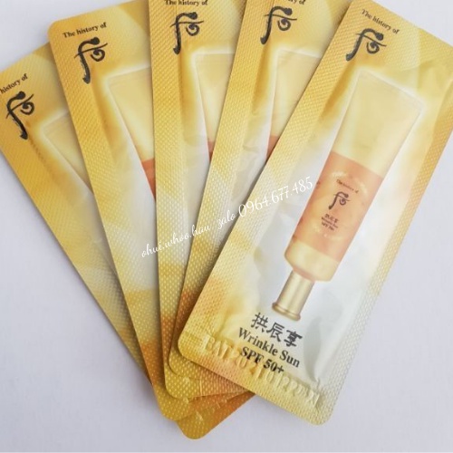 10 gói kem chống nắng chống nhăn Whoo vàng Whoo Jin Hae Yoon Wrinkle Sun Cream SPF50+/PA+++