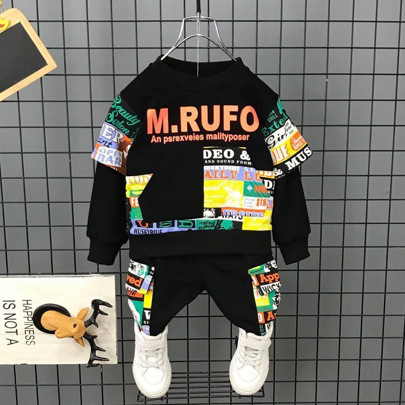 Bộ quần áo dài tay dáng rộng in chữ thời trang 2021 cho bé