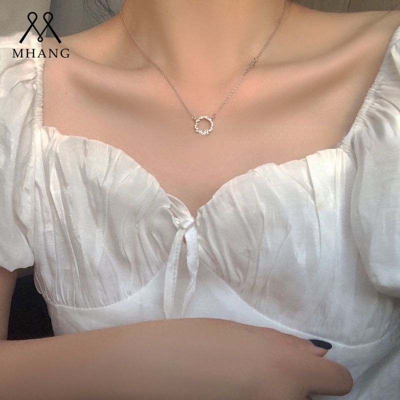 Vòng cổ Bạc Mặt Tròn Nhỏ Đính Kim Cương Thời Trang Hàn Quốc Cho Nữ