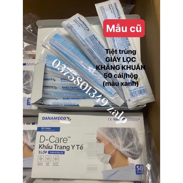 Khẩu trang y tế DANAMECO TIỆT TRÙNG 1 CÁI/GÓI CÓ GIÂÝ LỌC KHÁNG KHUẨN  50 cái/hộp