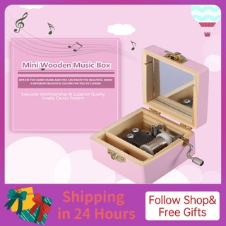 [Iuxishop]Hộp nhạc gỗ chạy thủ công họa tiết cây xương rồng đáng yêu