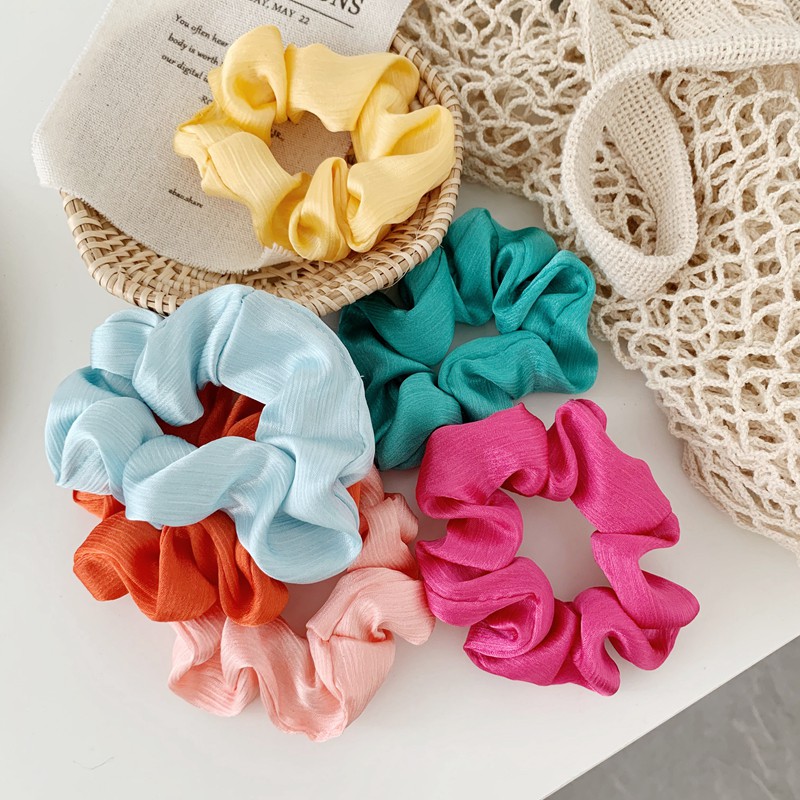 Dây Cột Tóc Scrunchies Vải Gân Lụa Màu Trang Nhã Xinh Xắn