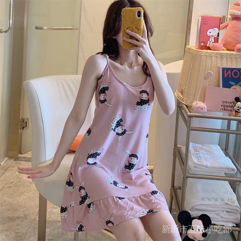 Đầm Ngủ Hai Dây Có Mút Đệm Ngực Dễ Thương Phong Cách Hàn Quốc Thời Trang Mùa Hè Cho Nữ