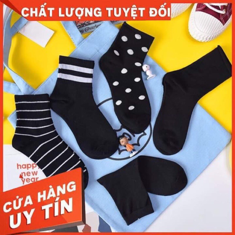 Tất Họa Tiết Cao Cổ - Tất Đen Dễ Dàng Mix Cùng Mọi Loại Giày - Tất Unisex Dùng Được Cho Cả Nam Và Nữ - Co Dãn!