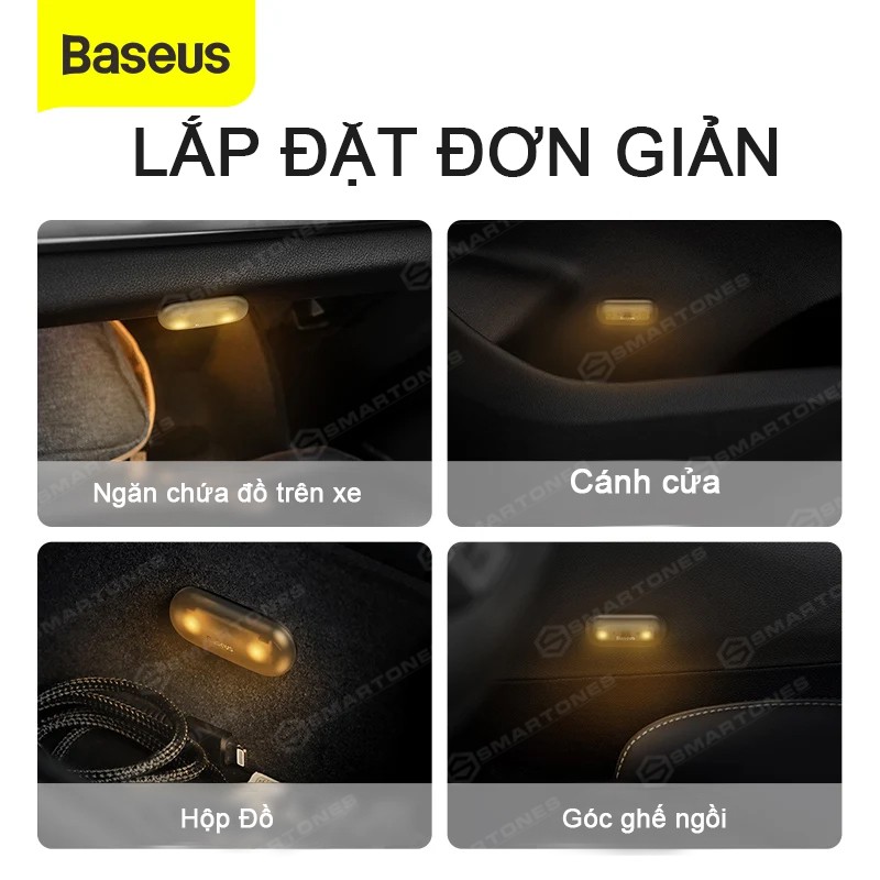Bộ 2 chiếc đèn nội thất ô tô Baseus thiết kế dạng con nhộng nhỏ và sang trọng, giúp chiếu sáng góc tối trong xe ô tô
