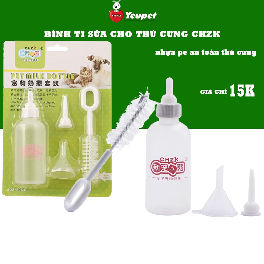 Bình ti sữa cho chó mèo con nhựa pe an toàn cho thú cưng - 60ml