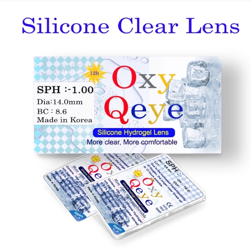 Tặng ngâm (8.6/14.0) Kính áp tròng 3 tháng cận&gt;12 silicon hydrogel Oxy Qeye (Korea)