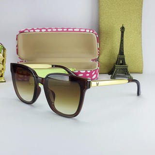 Mắt kính nữ màu nâu trà 6035TRD chống nắng - Gọng kính màu vàng chữ V thời trang, form tròng kính vuông ôm mặt - Giá sỉ