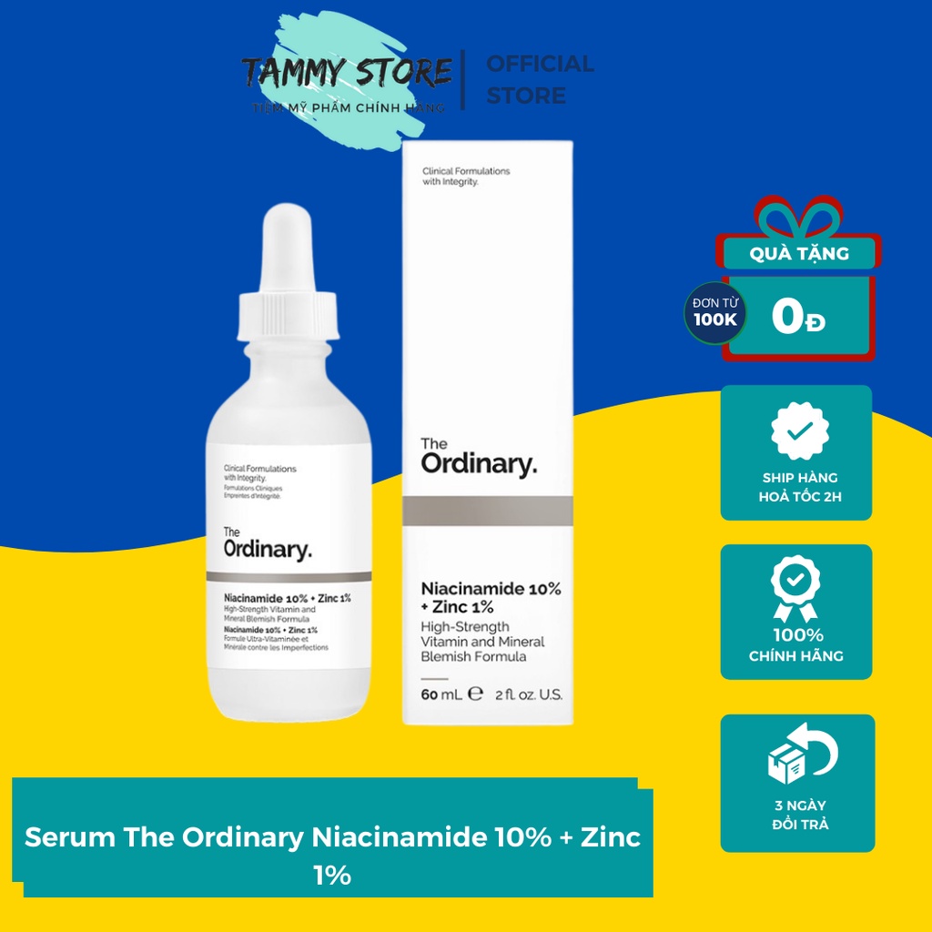 Serum The Ordinary Niacinamide 10% + Zinc 1% giảm mụn, se khít lỗ chân lông, trắng sáng da
