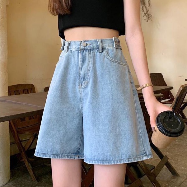 Quần lửng ngố jean - kaki lưng cao đai nút chỉnh eo form Ullzang có Bigsize tới 70kg
