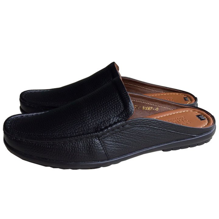 Giày Sục nam da bò cao cấp màu đen đề cao su SN189