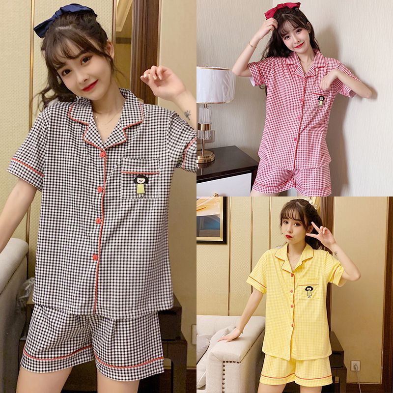Bộ pajama tay ngắn họa tiết caro xinh xắn dành cho nữ