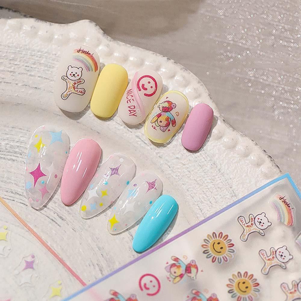 QQMALL Miếng Dán Trang Trí Móng Tay Hình Gấu Và Ngôi Sao Xinh Xắn
