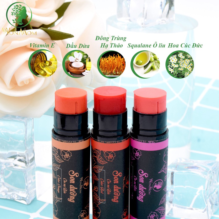 Son Dưỡng Môi, Làm Hồng và Mềm Mại Môi Cho Mẹ Bầu Wonmom ( Màu Đỏ, Cam, Hồng )