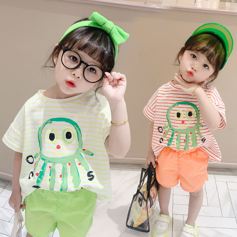 [Bộ đồ cô gái] Bộ đồ cô gái bé gái quần short + áo phông ngắn tay 03fonu