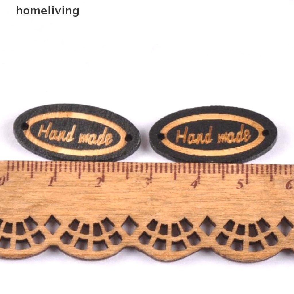 Set 50 Nút Gỗ Khắc Chữ &quot;Hand Made&quot; Làm Thủ Công