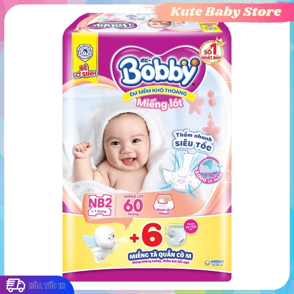 Miếng lót sơ sinh Bobby NewBorn 2 - 60 miếng (Tặng kèm 6 tã quần size M)