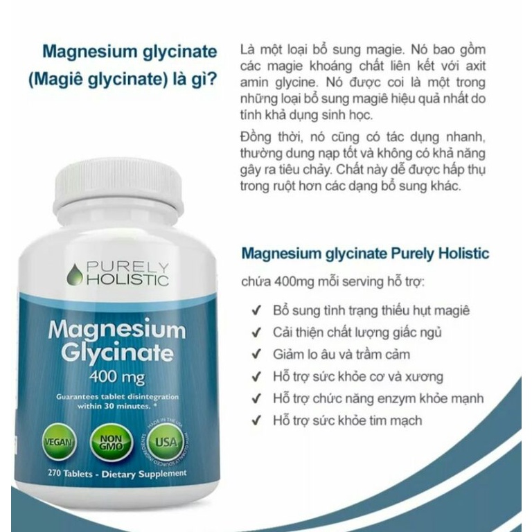 Magnesium Glycinate 400mg Purely Holistic 270 Capsules