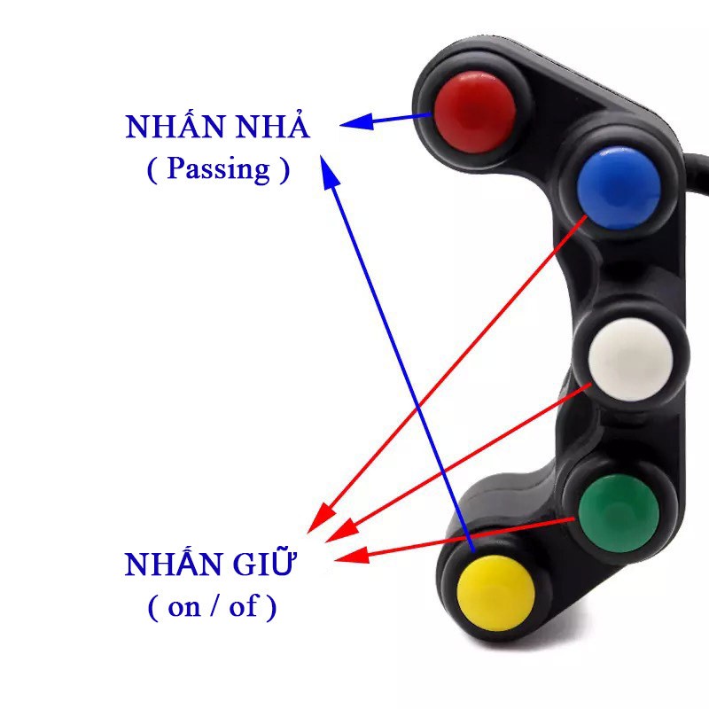 Cùm Công Tắc 2, 5 Nút Nhấn Ducati On/Off Passing Chế Đèn Còi Cho Xe Máy, Xe Điện