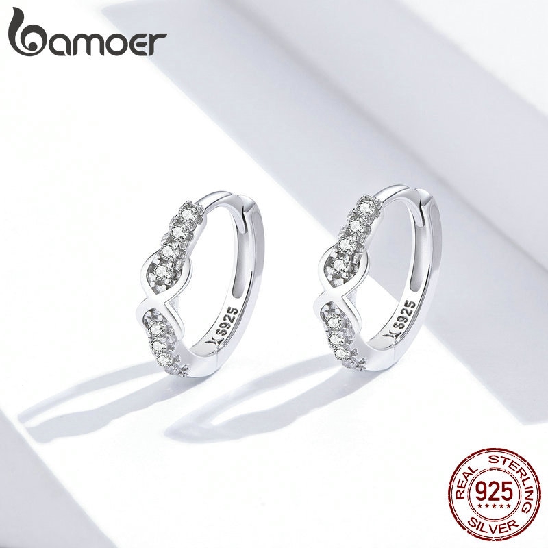 Bamoer Bông Tai bạc 925 100% Hình Vô Cực Sang Trọng sce872