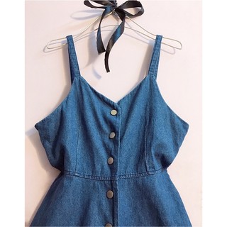 Đầm 2 dây denim xoè nút bóp