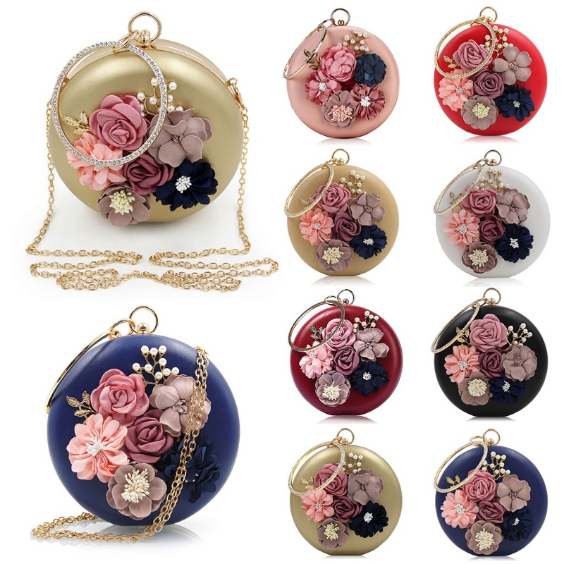 Ví Cầm Tay Hình Tròn Đính Hoa Sang Trọng Dành Cho Nữ