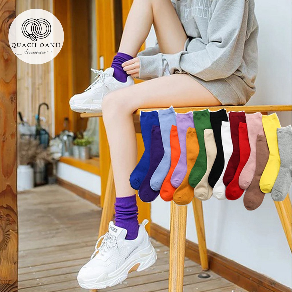[Mã SKAMCLU8 giảm 10% cho đơn từ 100K] Tất vớ nữ cổ nhún phong cách vintage Hàn Quốc 19 màu - TT01