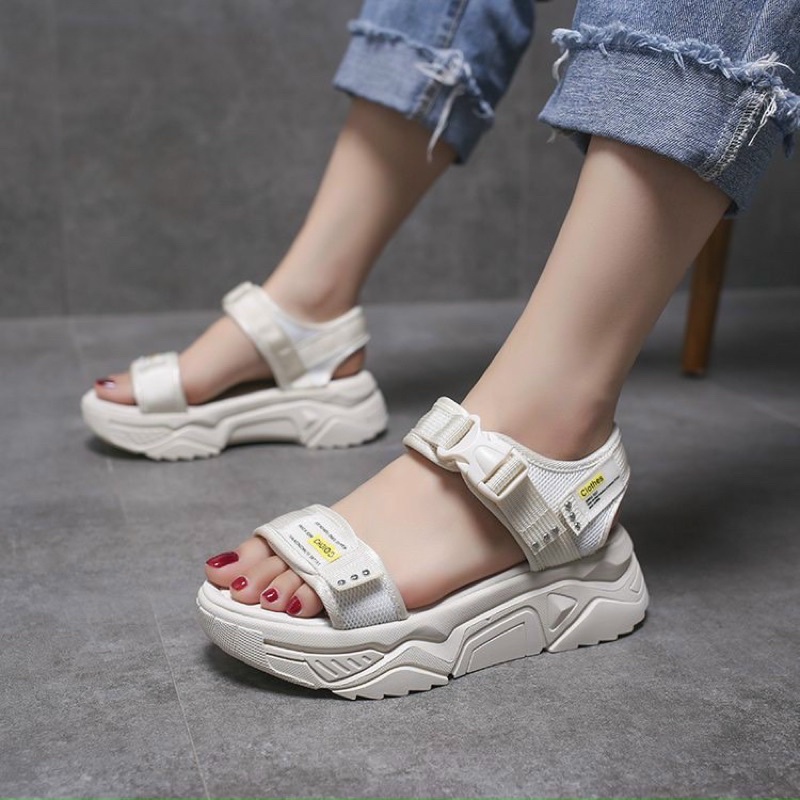 Giày sandal đế thô 5p quai ngang vải bố cao cấp Q0406150