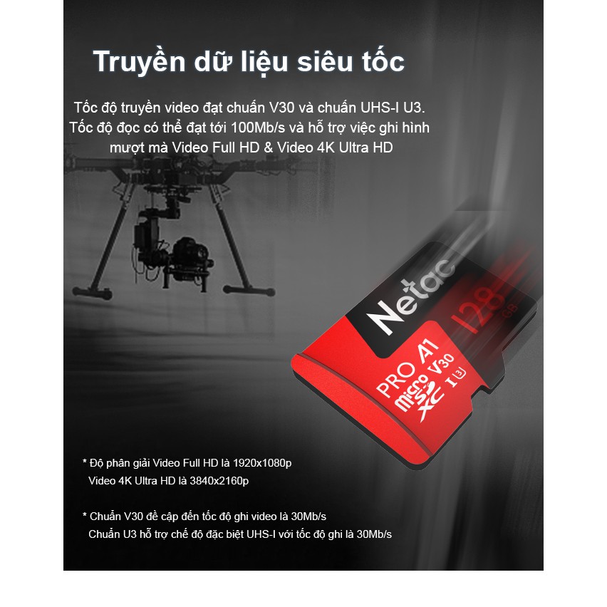 ⚡FREESHIP⚡CHÍNH HÃNG⚡ Thẻ nhớ micro sd Netac 128GB U3 Pro | BH 18 THÁNG - PHÂN PHỐI XIAOMI - 1 ĐỔI 1 TRONG 30 NGÀY