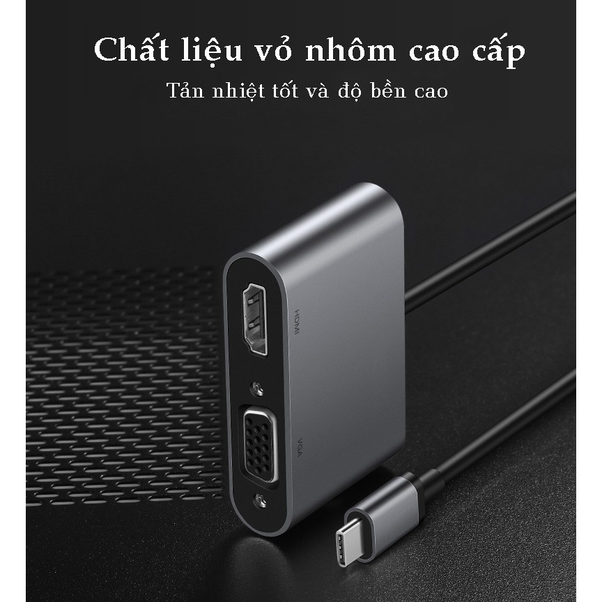 Cáp chuyển đổi USB Type C to HDMI + VGA + USB 3.0 + USB C 4in1 dùng cho Macbook, Samsung DEX