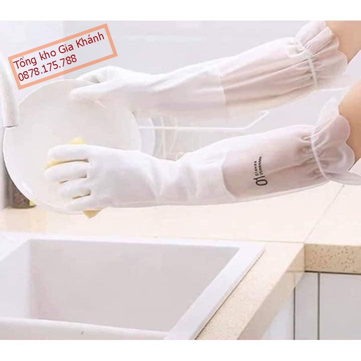 Găng Tay Cao Su Dài - Bao Tay Rửa Bát, Giặt Quần Áo Loại Dài Bo Chun - Siêu Dai, Cảm Giác Thật