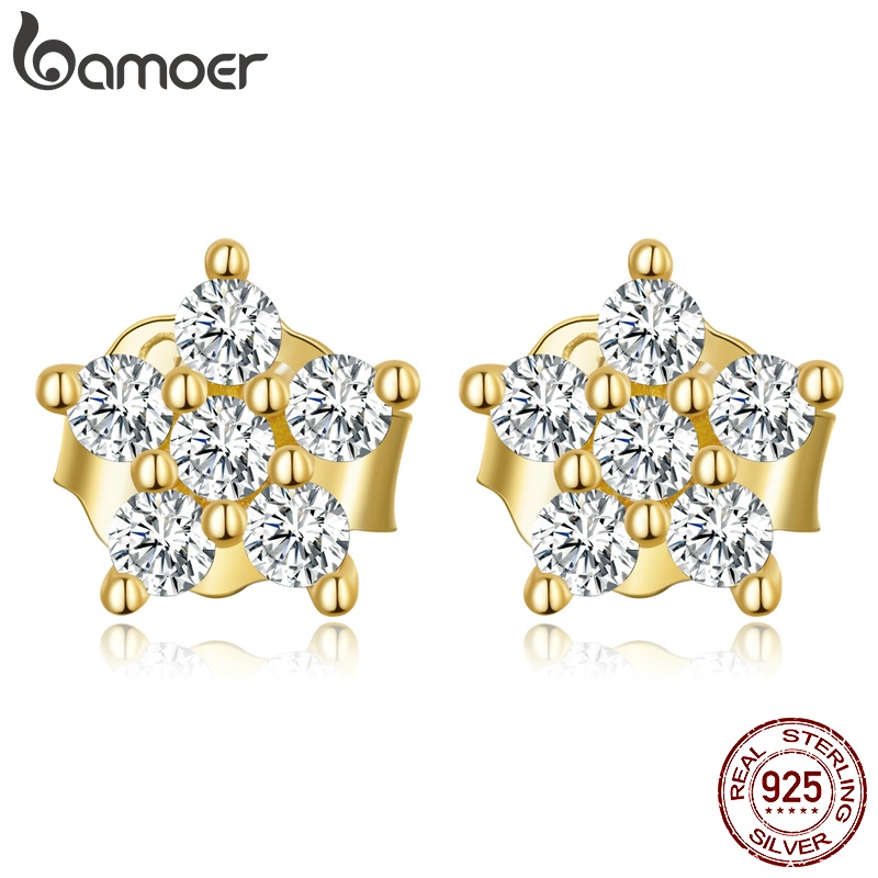 Đôi hoa tai Bamoer bạc 925 hình hoa mini thời trang cho nữ