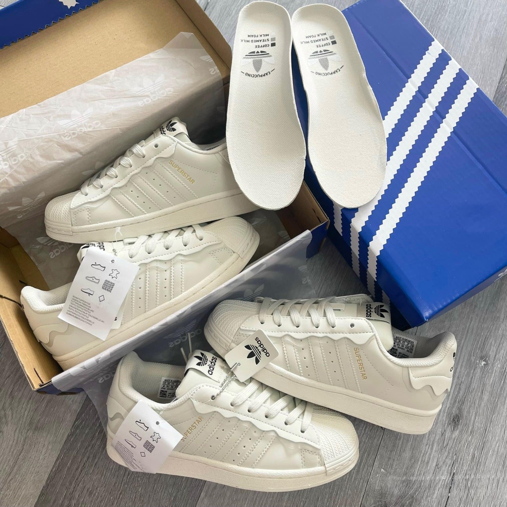 Giày thể thao adidas superstar hồng + xanh kem trắng, giầy das sò trắng kem cực chất hot trend 2023