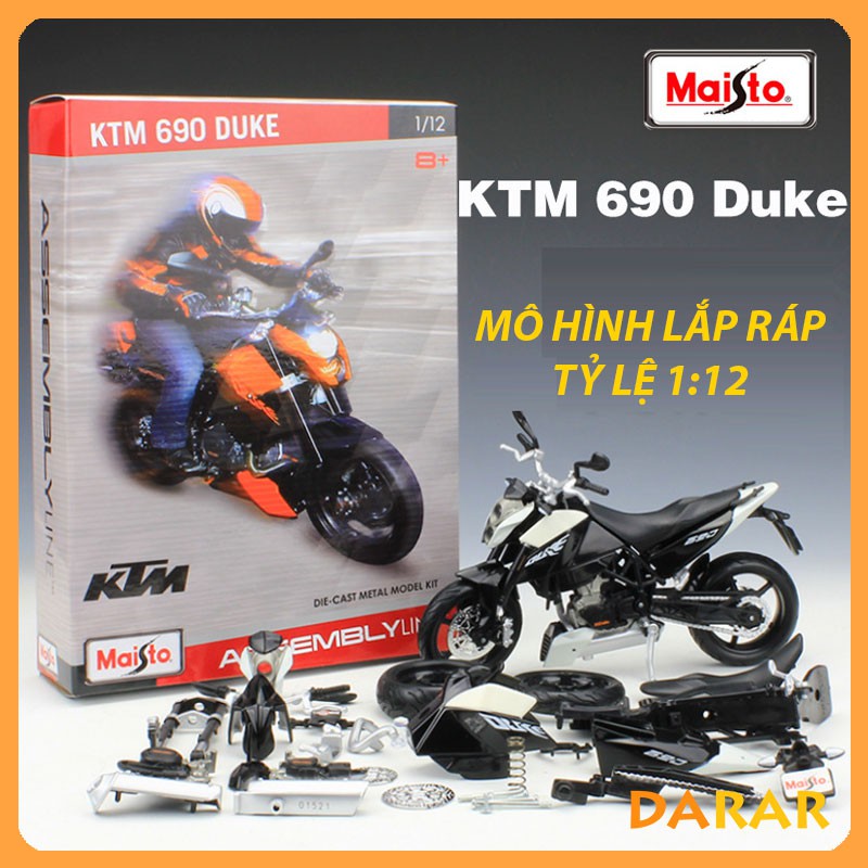 MÔ HÌNH LẮP RÁP xe Moto KTM 690 DUKE Trắng Đen - Maisto tỷ lệ 1:12