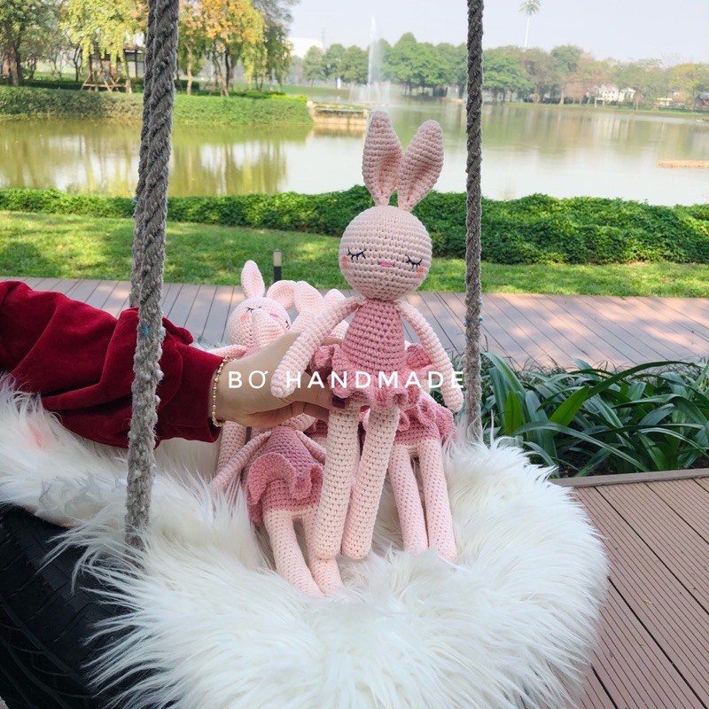 ❤️ Thỏ ngủ váy hồng ❤️ Đồ móc len Handmade, 100% sợi cotton. cực yêu, cực dễ thương