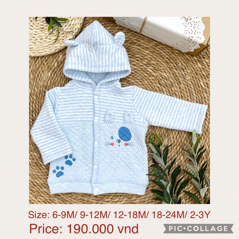 Áo khoác chần bông bé trai bé gái có mũ size 6,5-16kg