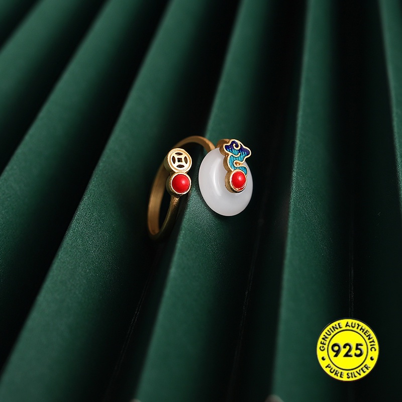 Nhẫn bạc 925 đính ngọc bích thời trang cho nữ