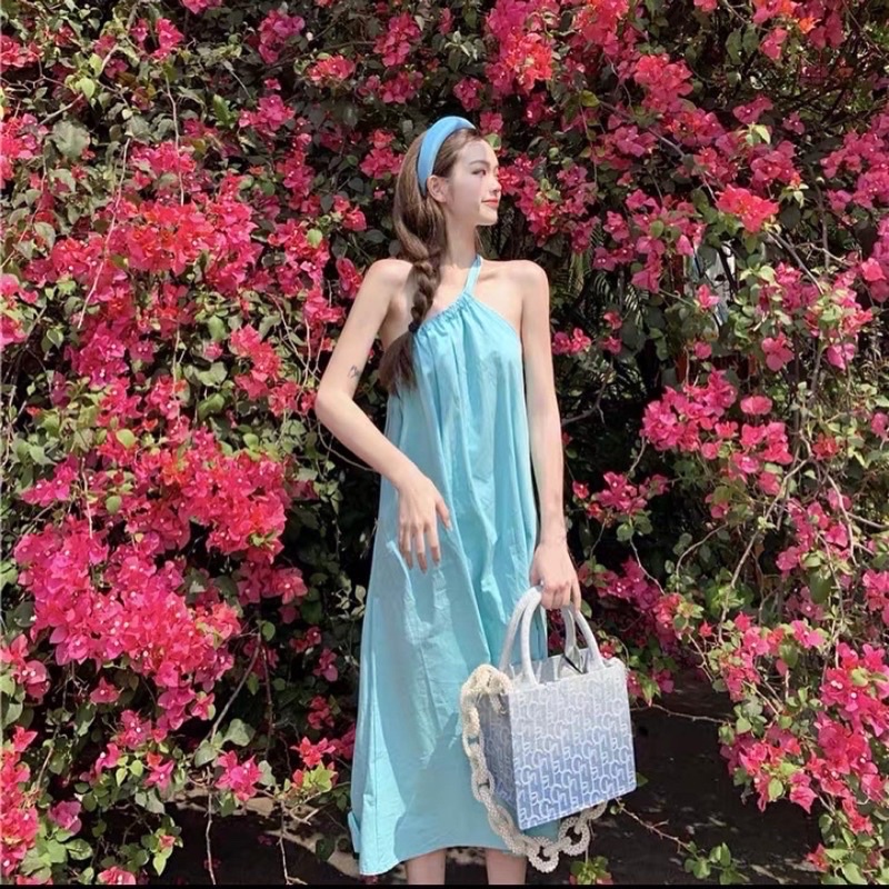 váy maxi lệch vai xanh du lịch biển siêu đẹp-Hàng quảng châu loại 1-đầm maxi đi biển-váy đi du lịch hot nhất | BigBuy360 - bigbuy360.vn