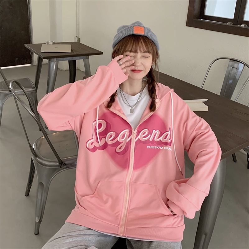 【ZHELIHANGFEI】Áo Hoodie Tay Dài Form Rộng Họa Tiết In Theo Phong Cách Preppy Dễ Phối Đồ