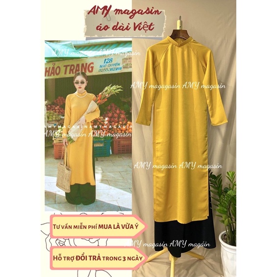 Áo dài suông xưa Hà Thành màu vàng-toàn bộ ảnh thật