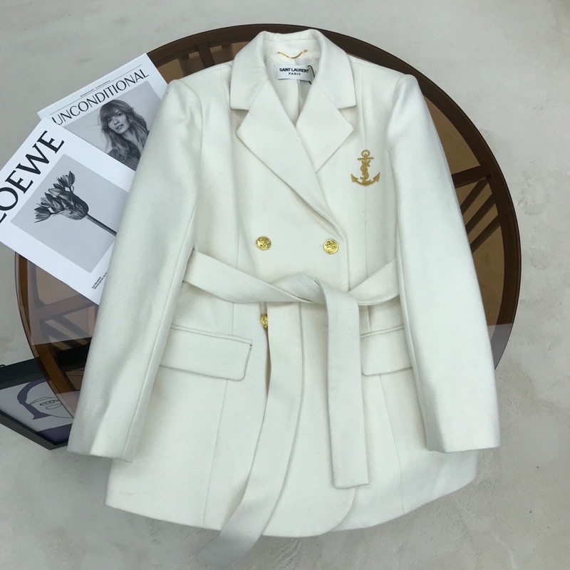 Áo khoác vest nữ hai hàng khuy có đai thắt eo thương hiệu thời trang cao cấp YSL