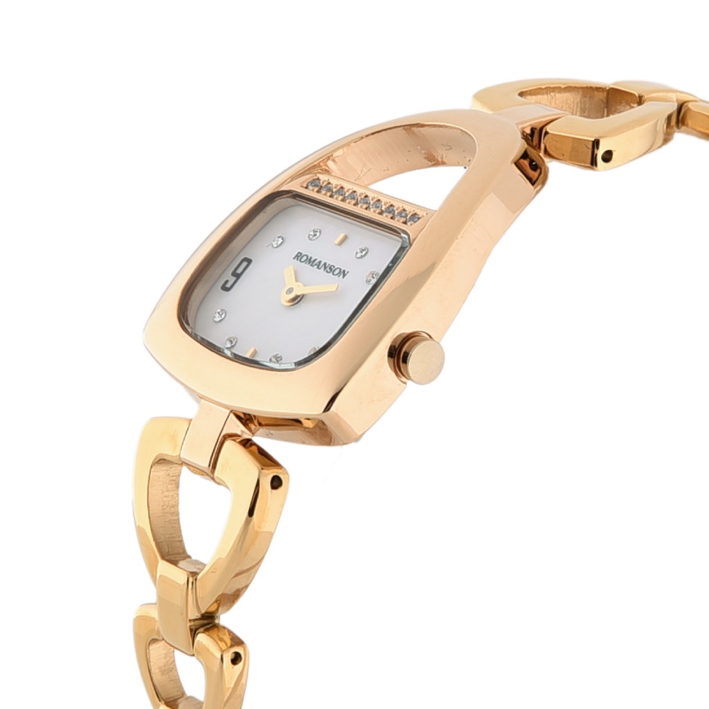 Đồng hồ Romanson Watch RM1207QLGWH nữ mặt nhỏ đính đá kính chống xước máy Thụy Sĩ chống nước dây thép cao cấp chính hãng