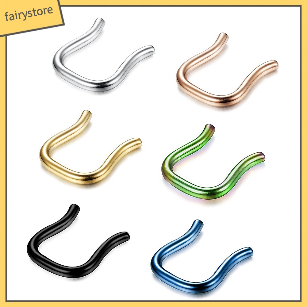 Set 6 Khuyên Mũi Hình Chữ U Bằng Thép 1 / 1.2 / 1.6mm 316l