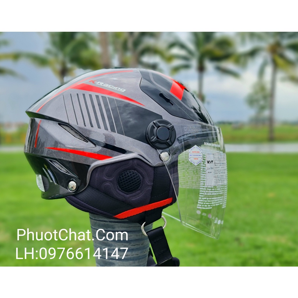 Nón bảo hiểm 3/4 cao cấp KYT Tiger Jet tem 05 đen/đỏ