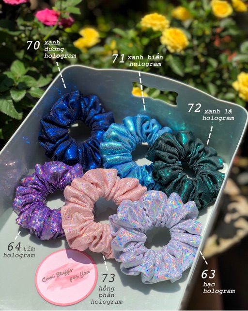 Đồ buộc tóc scrunchies hologram nhiều màu✨