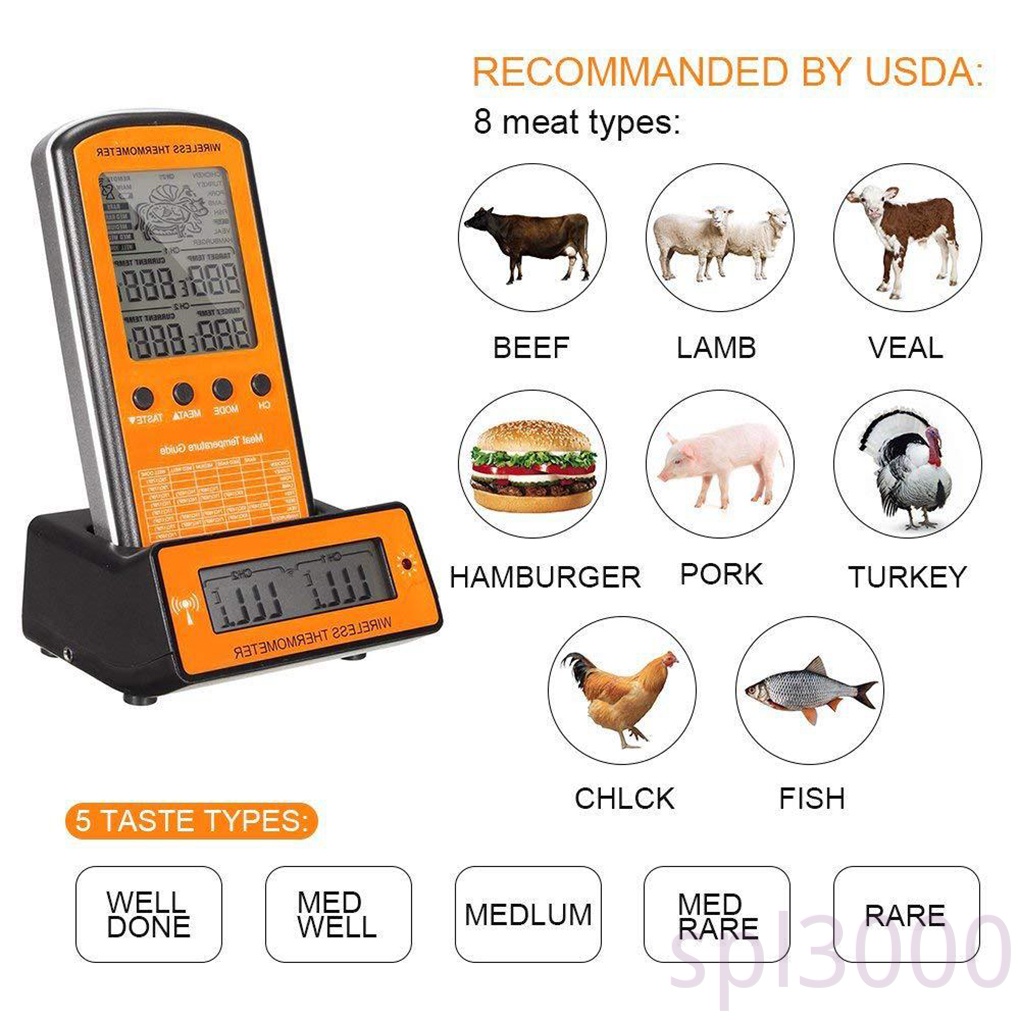 Wireless Remote BBQ Thermometer Home Dual Probe Digital Cooking Meat Food Oven Grilling Smoker Thermometer