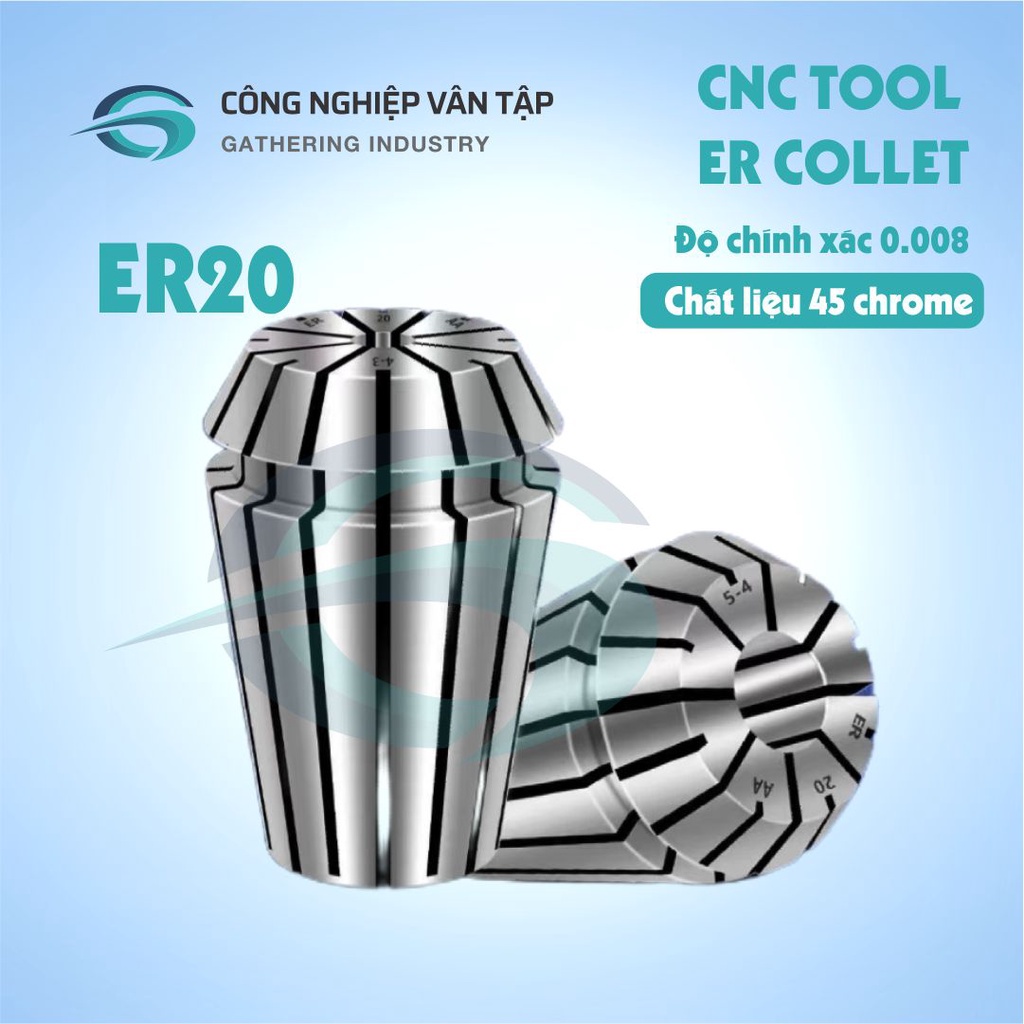 Đầu kẹp Collet ER20 độ chính xác 0.008 dùng cho bầu kẹp BT có độ chính xác và đồ bền  bỉ cao