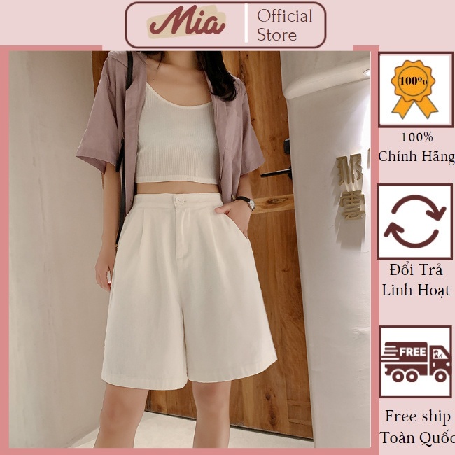 Quần đùi nữ chất đũi ống rộng lưng cao mặc nhà, quần ngố nữ thể thao ống rộng siêu thoáng mát | BigBuy360 - bigbuy360.vn