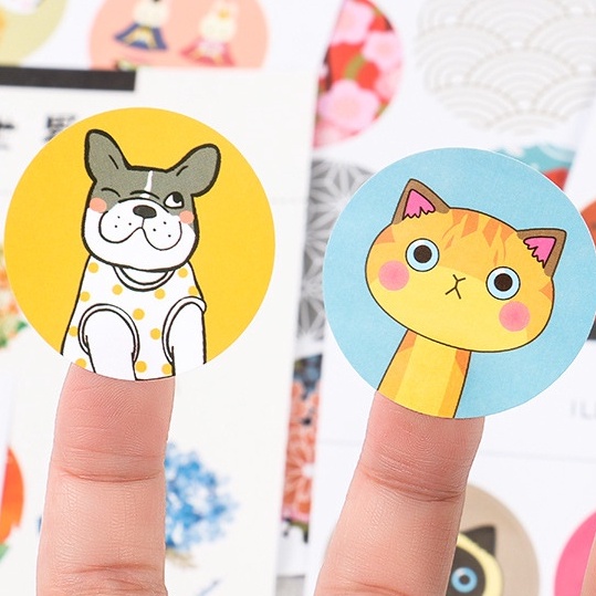 STICKER HÌNH TRÒN TRANG TRÍ SỔ TAY, NIÊM PHONG HỘP QUÀ, NHIỀU HỌA TIẾT CON THÚ ĐÁNG YÊU NGỘ NGHĨNH