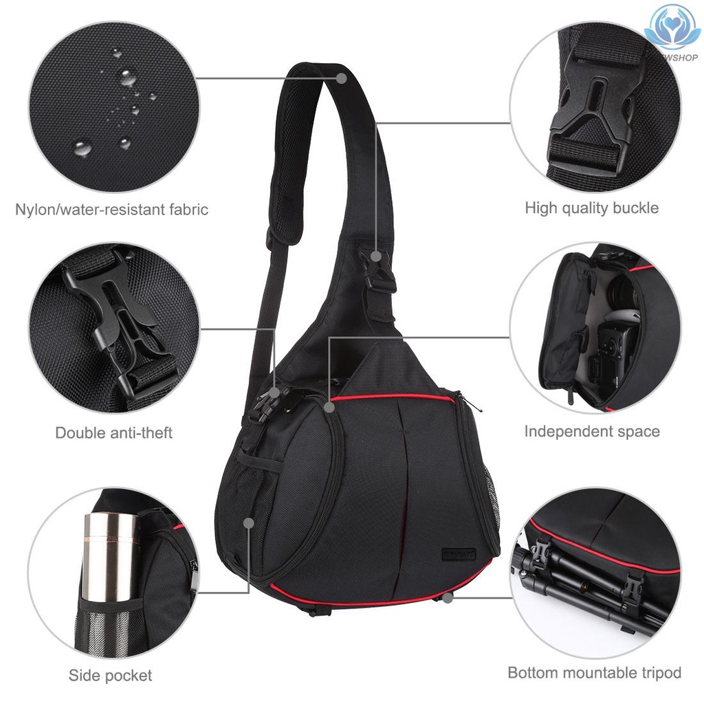 【enew】PULUZ Digital SLR Camera Bag Backpack Triangle Style Water-resistant Single Shoulder Messenger Bag